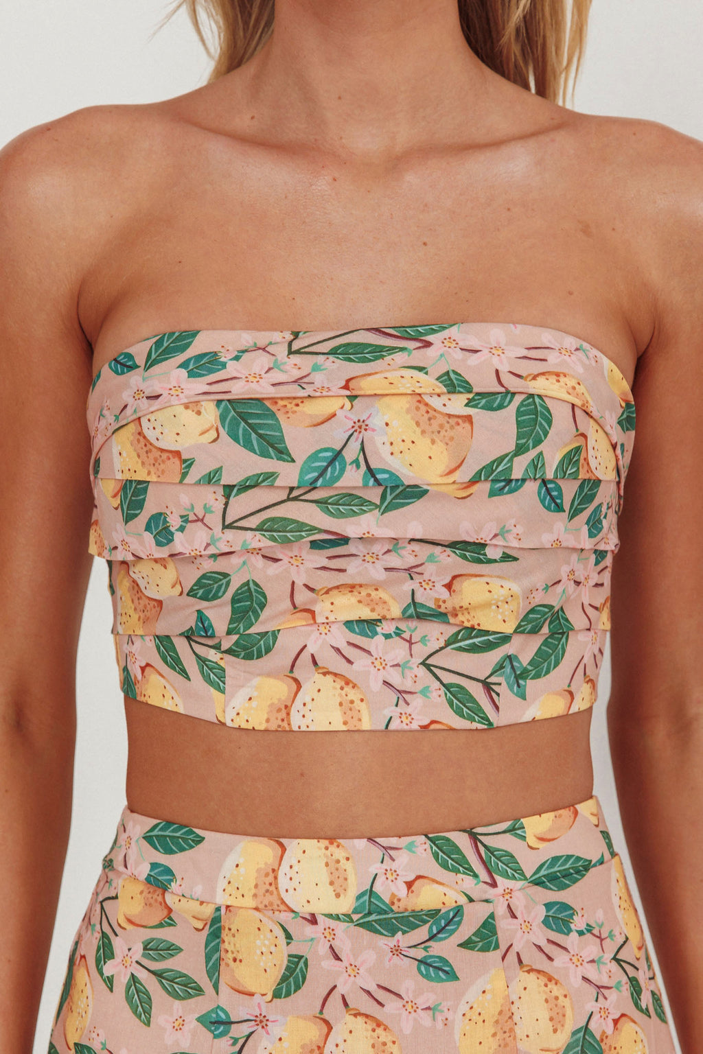 Ezmeralda Strapless Peat Crop Top Lemon by Selfie Leslie