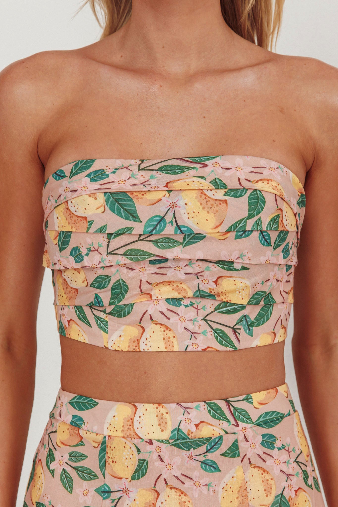 Ezmeralda Strapless Peat Crop Top Lemon by Selfie Leslie