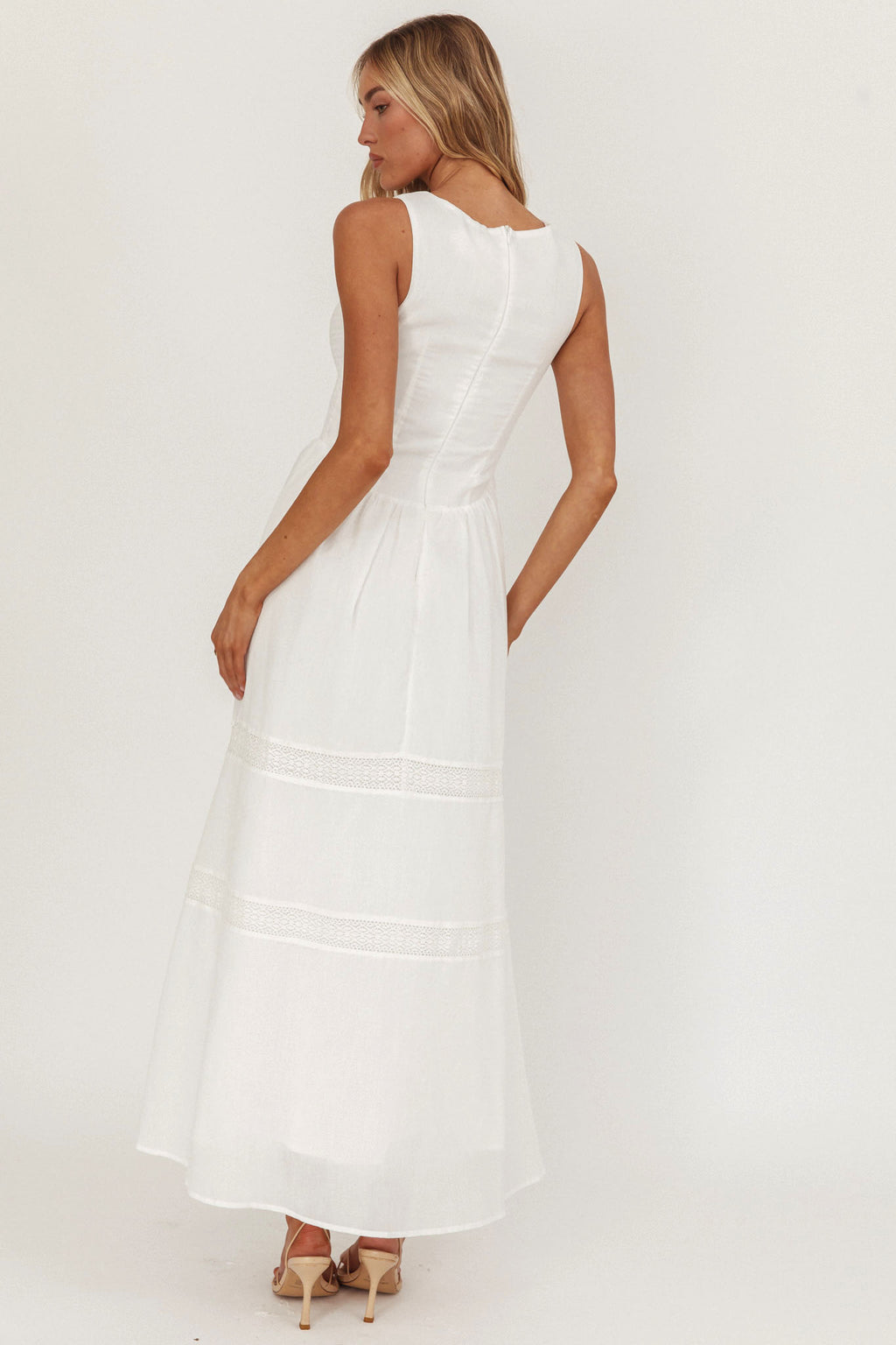 Smith Shirred Bodice Midi Dress White by Selfie Leslie