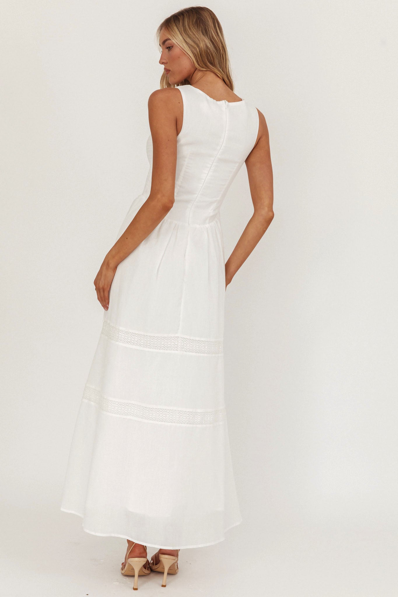 Smith Shirred Bodice Midi Dress White by Selfie Leslie