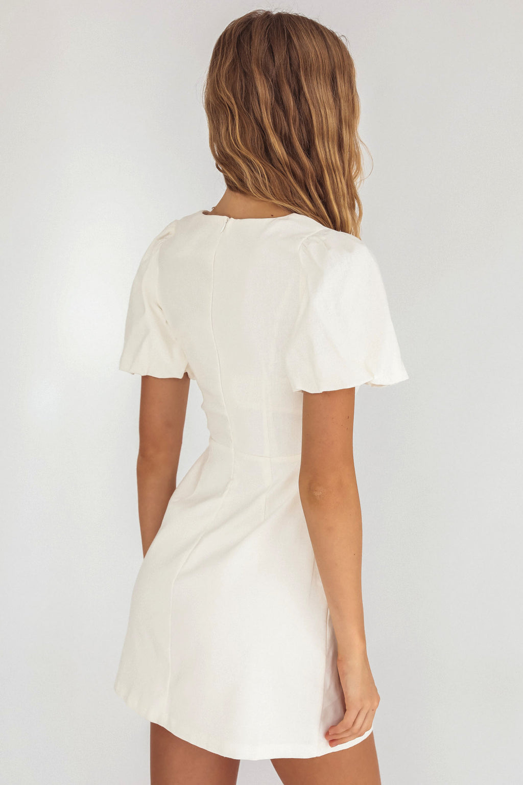Leronne Hook & Eye Puff Sleeve Mini Dress White by Selfie Leslie