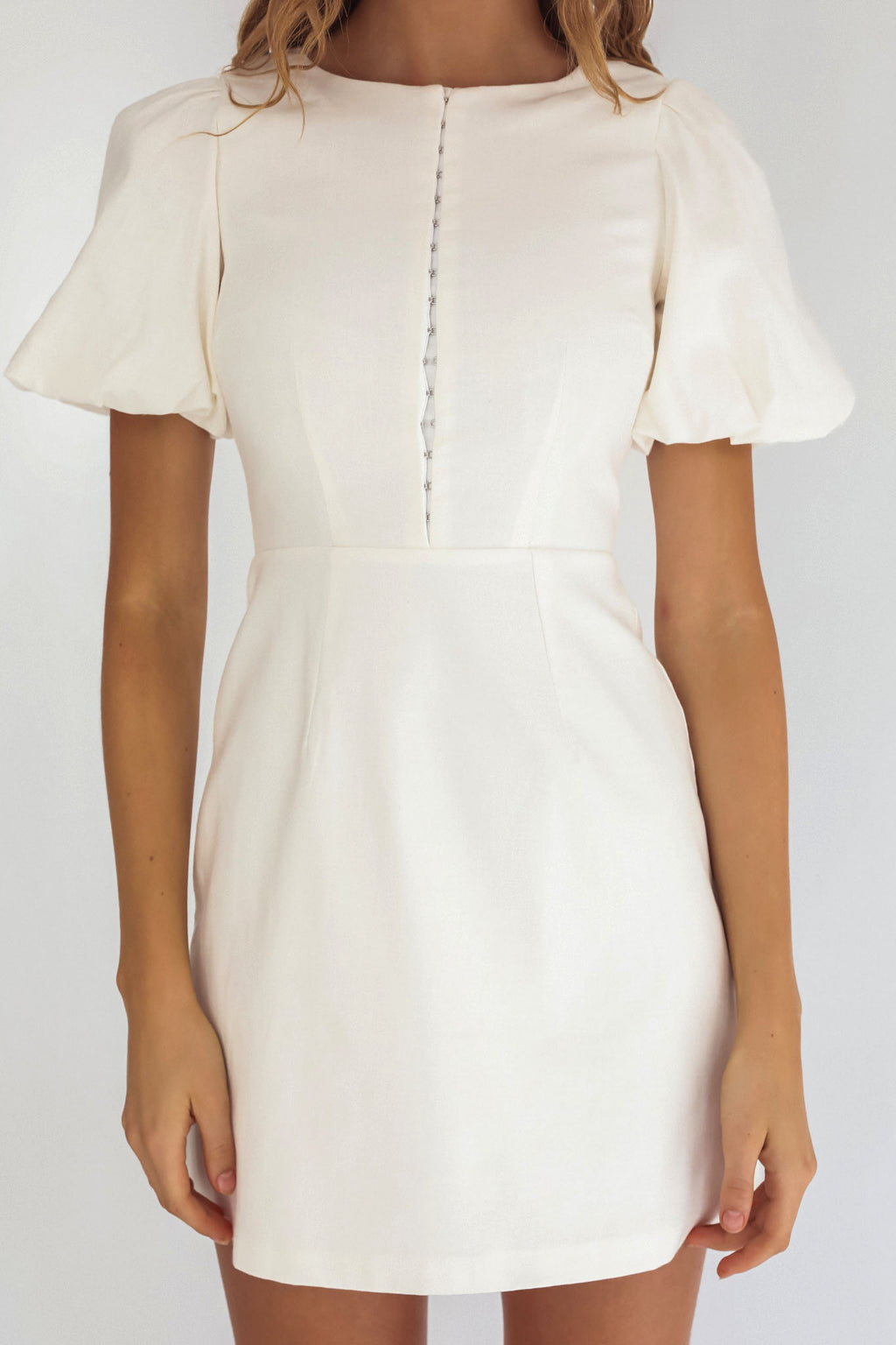 Leronne Hook & Eye Puff Sleeve Mini Dress White by Selfie Leslie