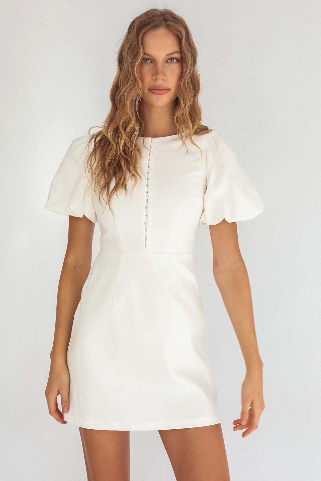 Leronne Hook & Eye Puff Sleeve Mini Dress White by Selfie Leslie
