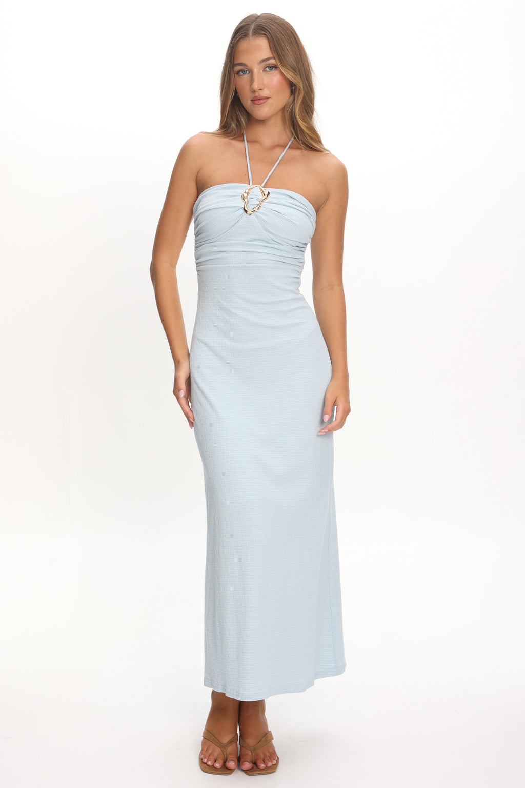 Letisha Textured Halter Maxi Dress Ocean by Selfie Leslie