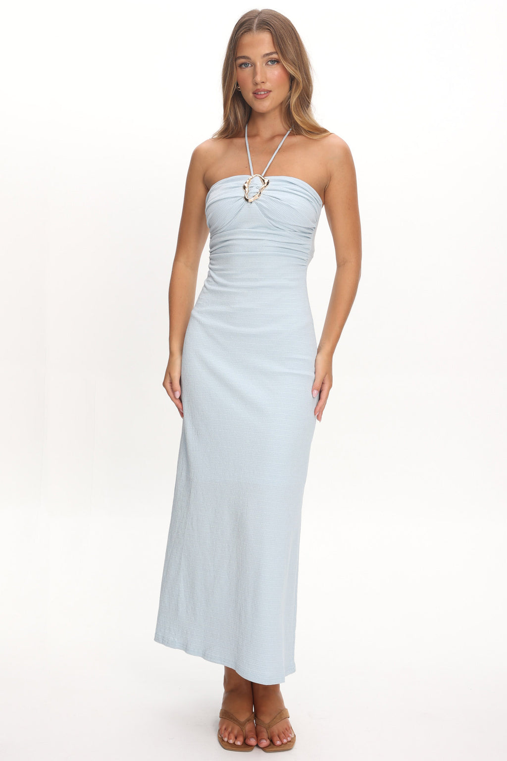Letisha Textured Halter Maxi Dress Ocean by Selfie Leslie