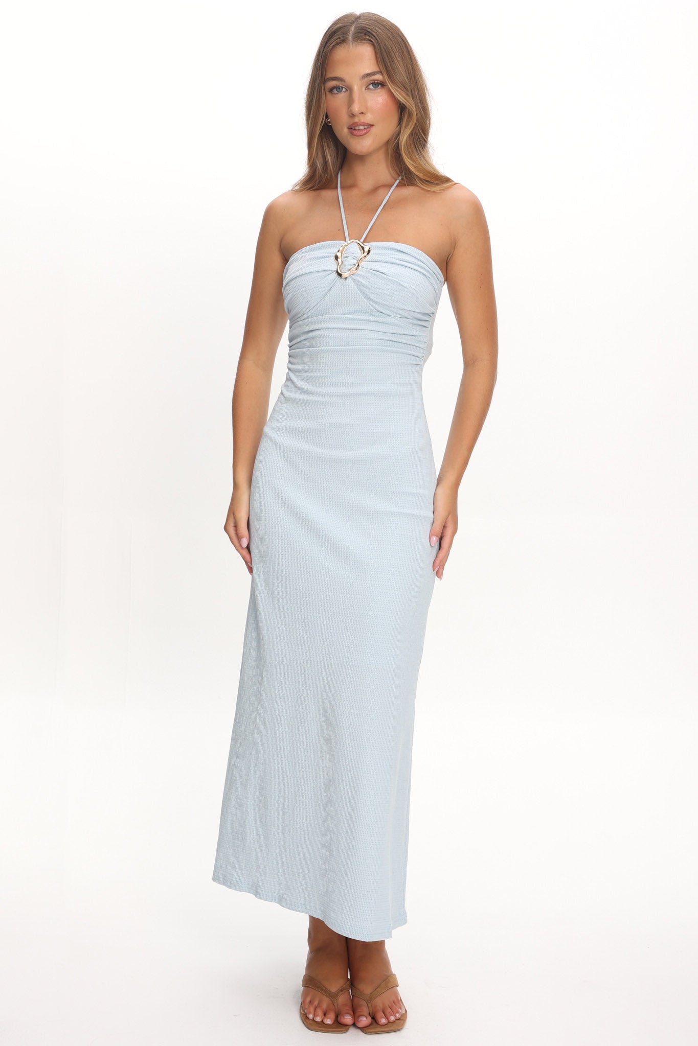 Letisha Textured Halter Maxi Dress Ocean by Selfie Leslie