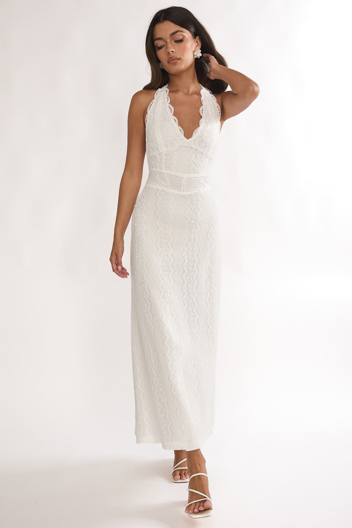 maxi lace overlay dress Beaucoup Halterneck Cream fabric-group:jersey White Short Sexy Party red floral lace tiered Size:44-46 inch
