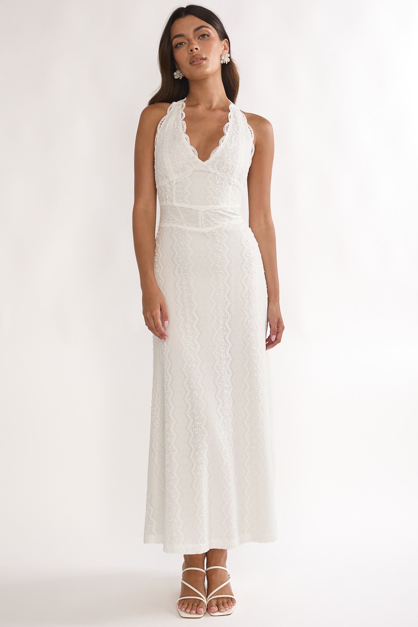 Beaucoup Lace Overlay Halterneck Maxi Dress Cream | Selfie Leslie