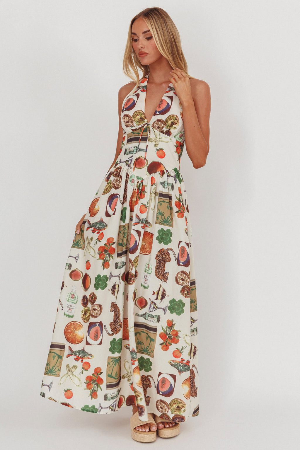 Clarette Basque Waist Open Back Maxi Dress Exotic Beige by Selfie Leslie