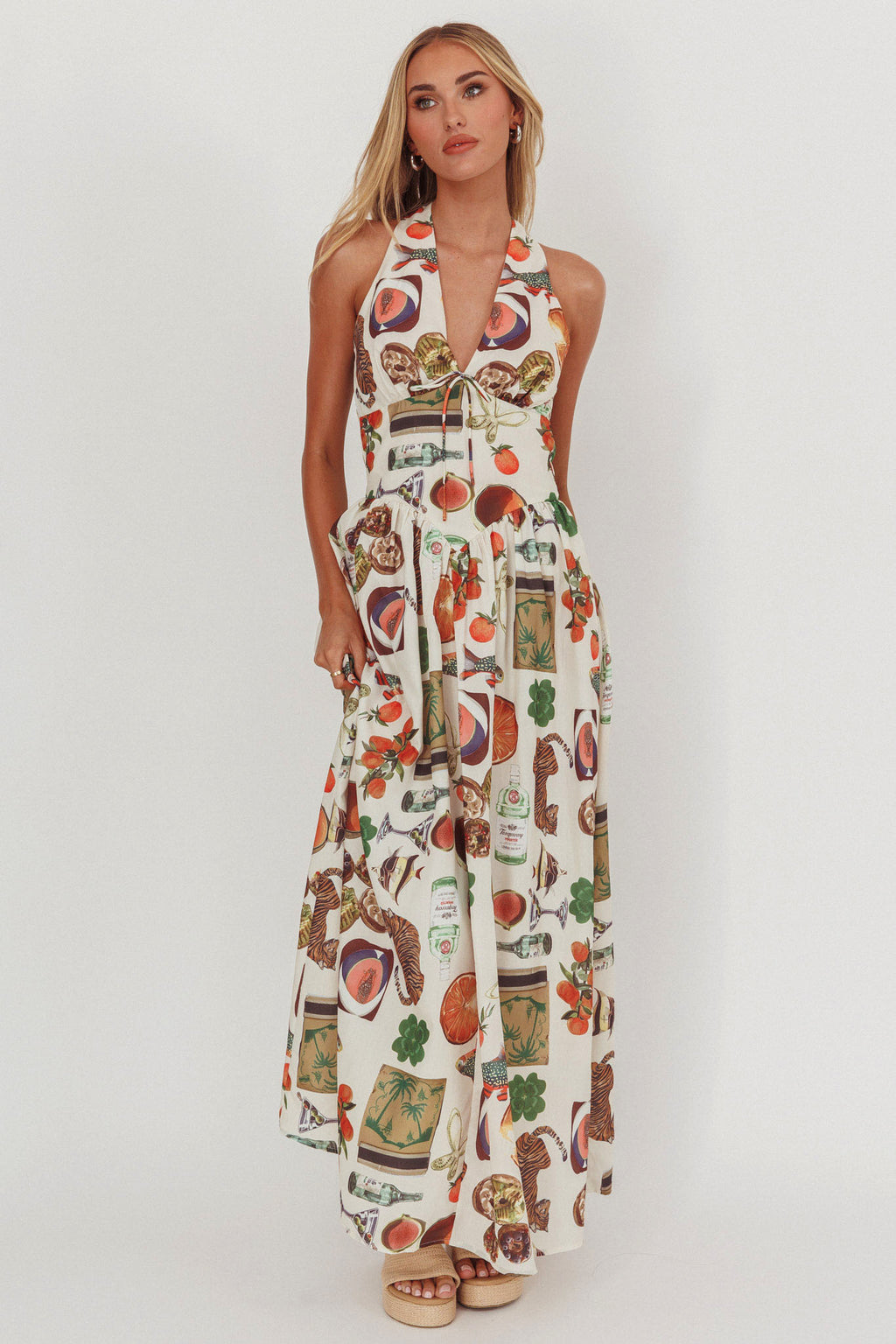 Clarette Basque Waist Open Back Maxi Dress Exotic Beige by Selfie Leslie