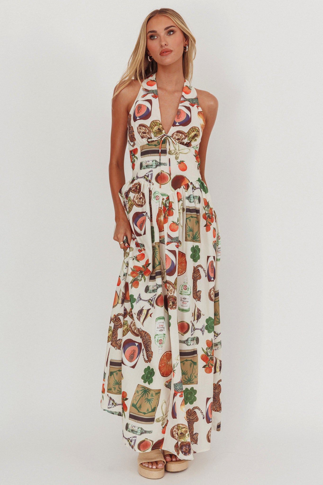 Clarette Basque Waist Open Back Maxi Dress Exotic Beige by Selfie Leslie