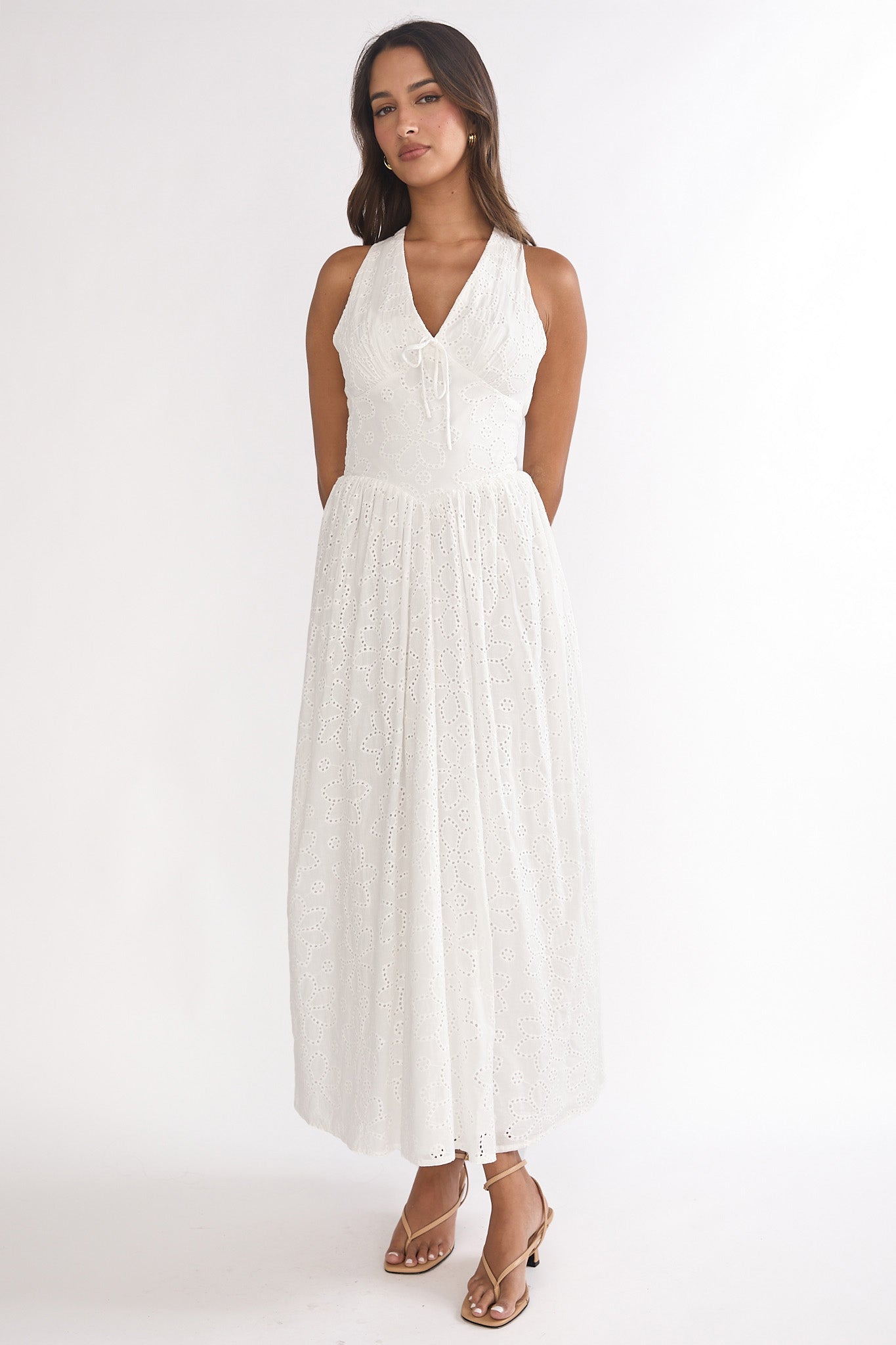 Sundrenched Halter Maxi Dress Eyelet White - XS Sundrenched Halter Maxi Dress Eyelet White - XS