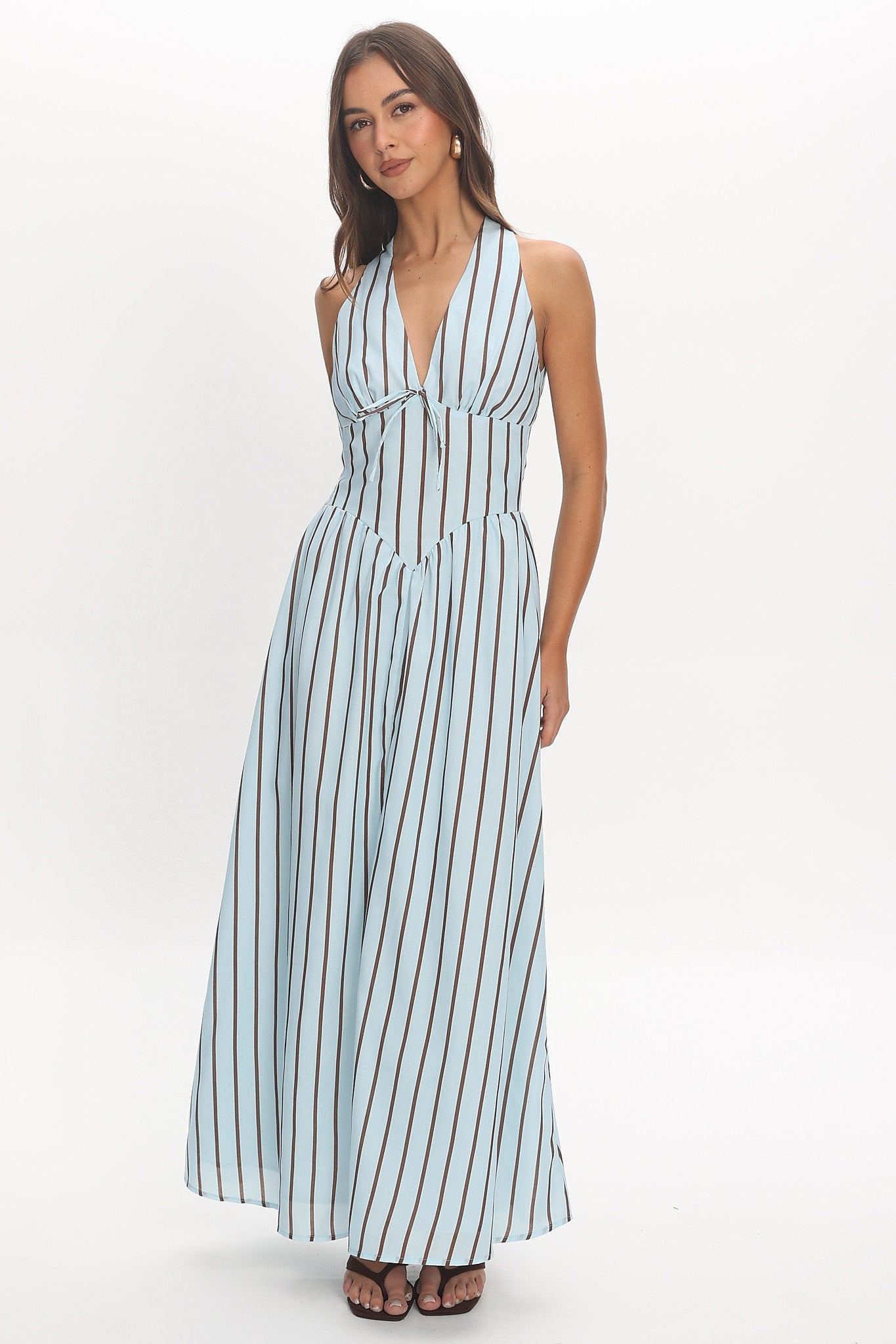 Cabana Stripe Maxi Dress Light Blue | Selfie Leslie