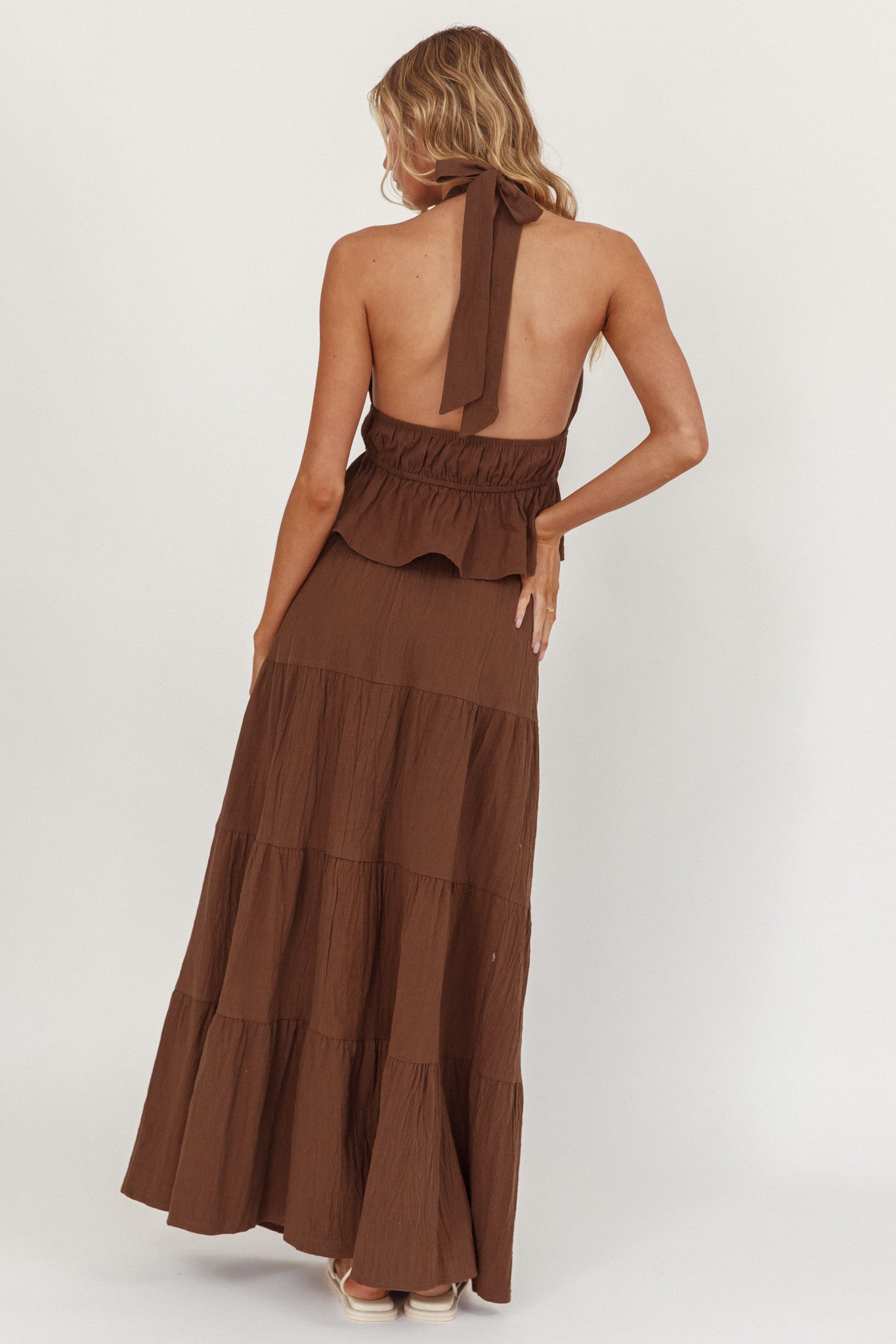Under The Moons Tie Waist Maxi Skirt Cocoa by Selfie Leslie