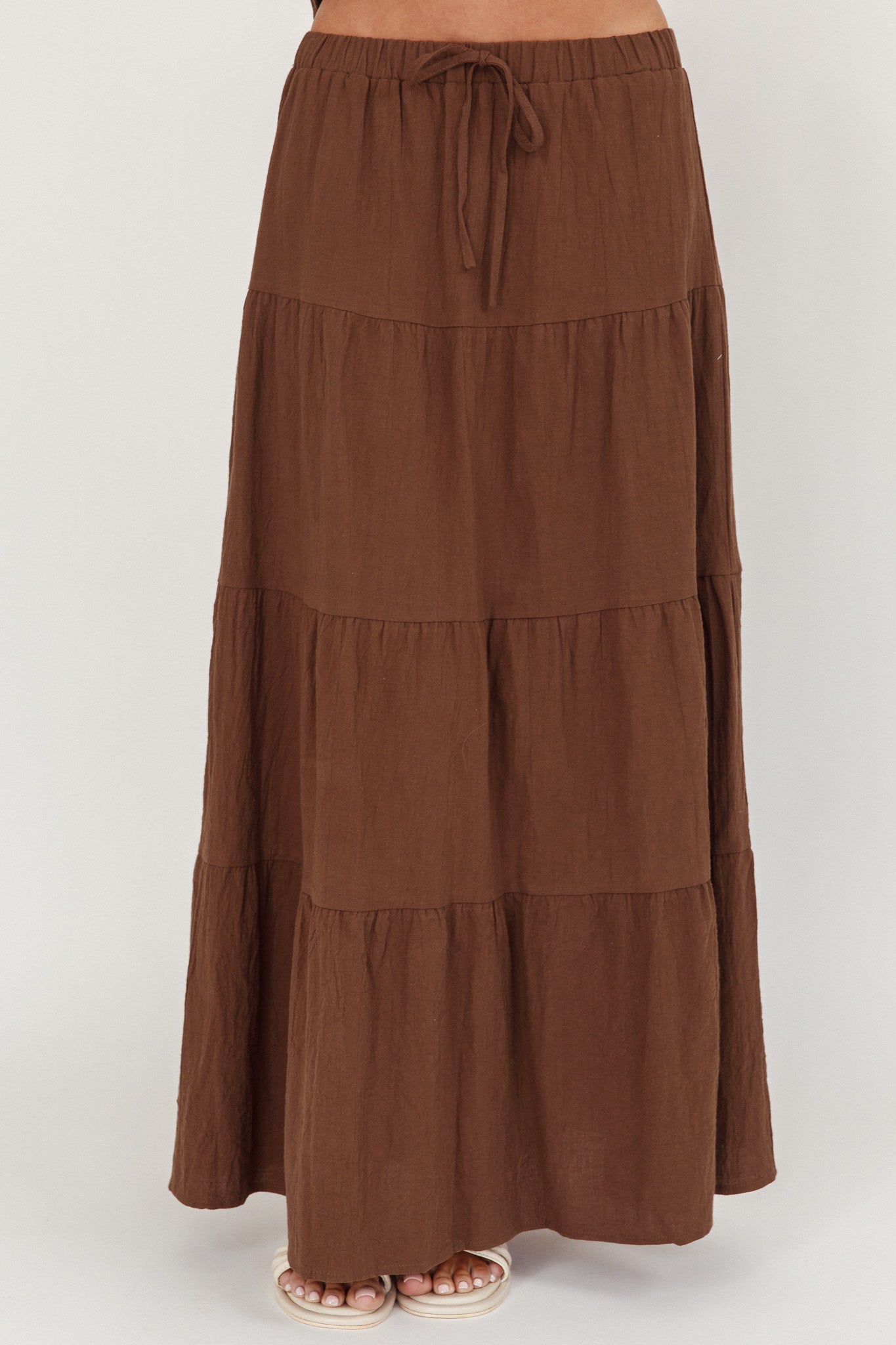 Under The Moons Tie Waist Maxi Skirt Cocoa by Selfie Leslie