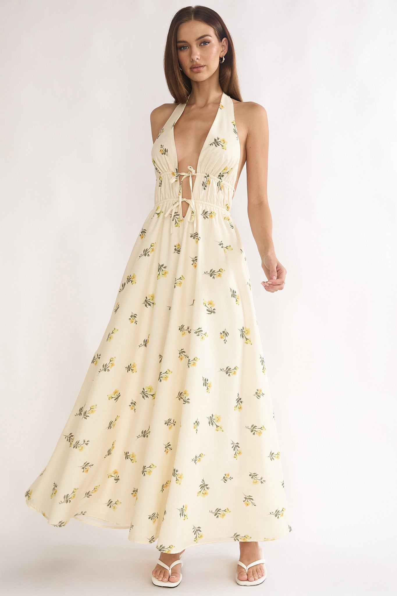 Under The Moons Tied Front Maxi Dress Floral Yellow by Selfie Leslie