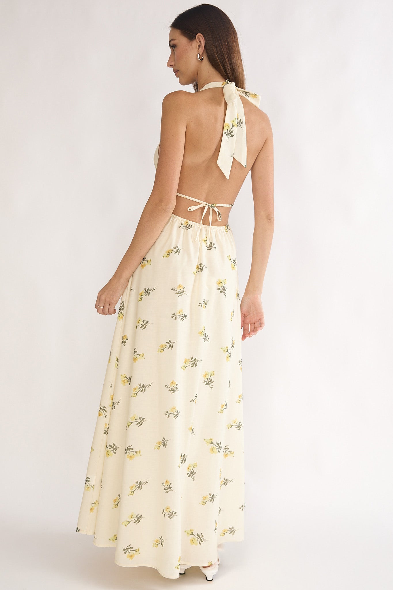 Under The Moons Tied Front Maxi Dress Floral Yellow by Selfie Leslie