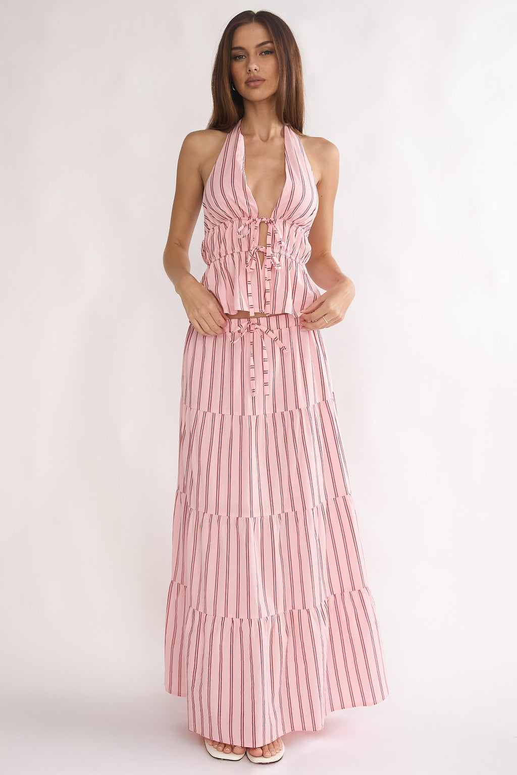 Under The Moons A-Line Maxi Skirt Stripe Pink by Selfie Leslie