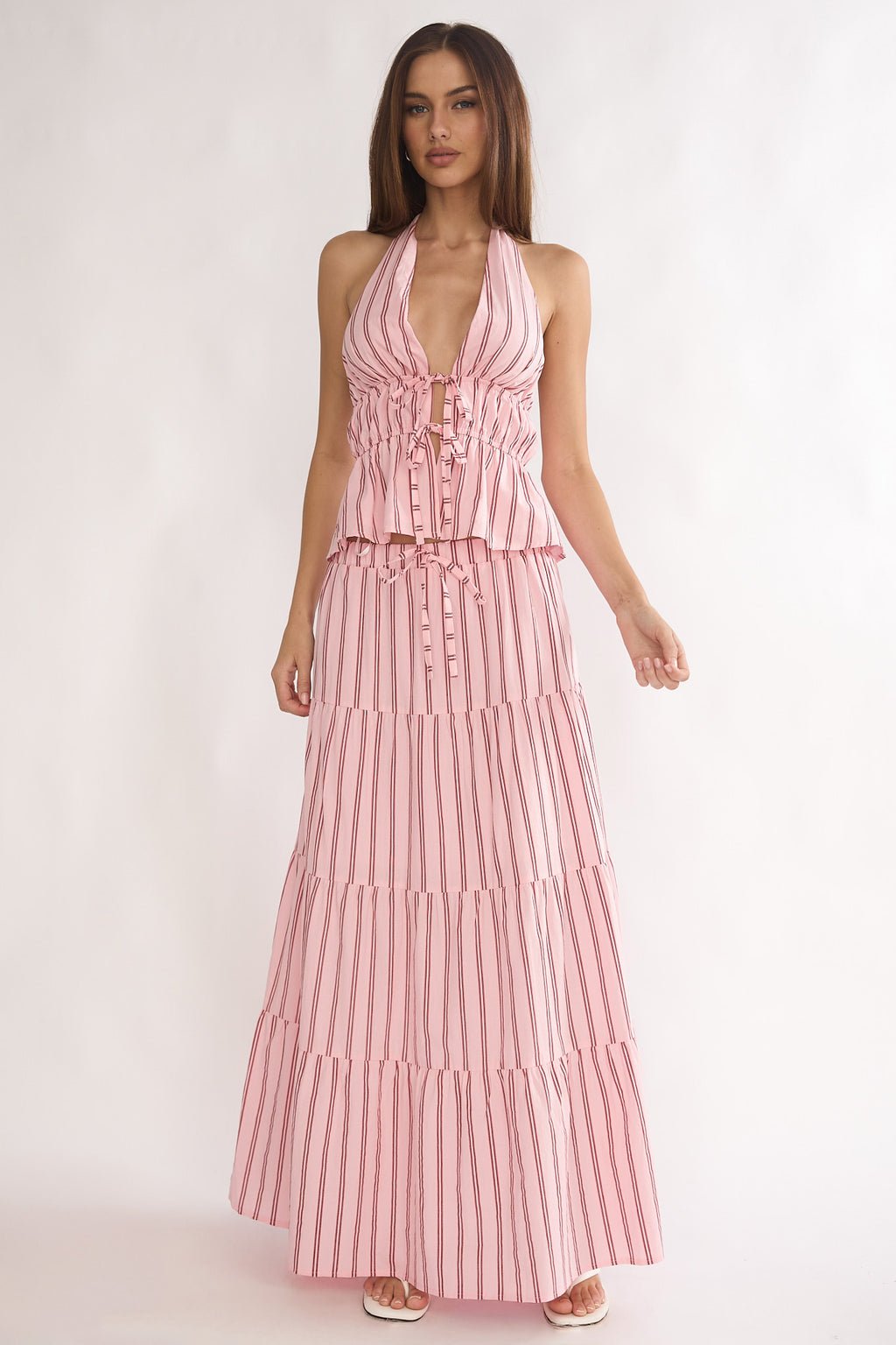 Under The Moons A-Line Maxi Skirt Stripe Pink by Selfie Leslie