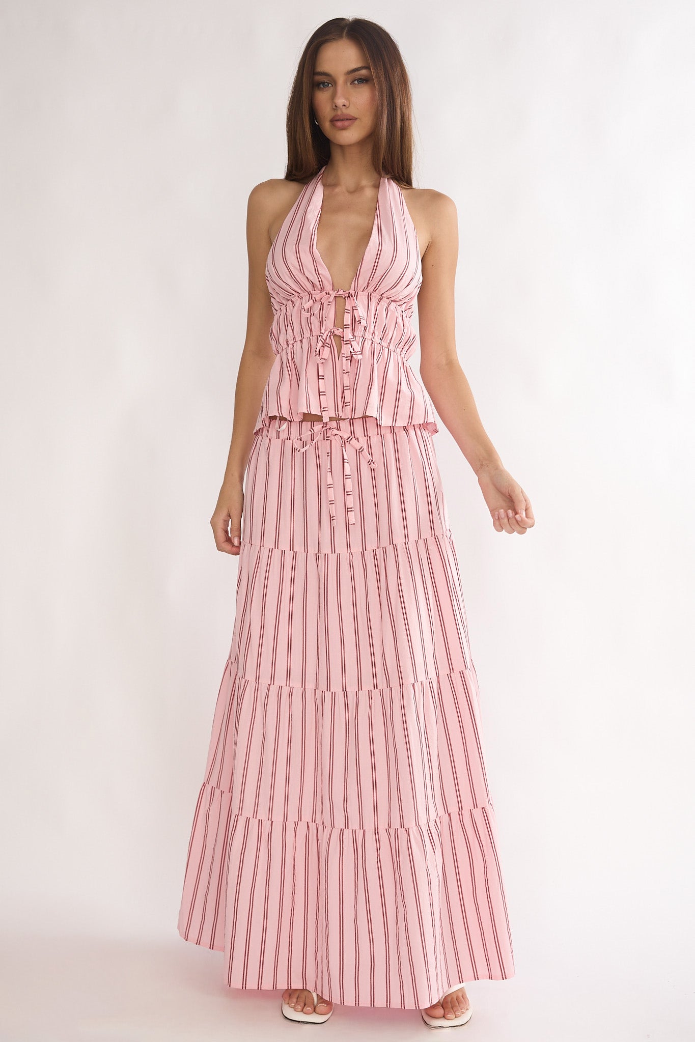 Under The Moons A-Line Maxi Skirt Stripe Pink by Selfie Leslie