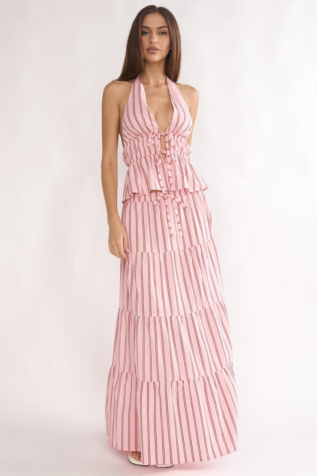 Under The Moons A-Line Maxi Skirt Stripe Pink by Selfie Leslie