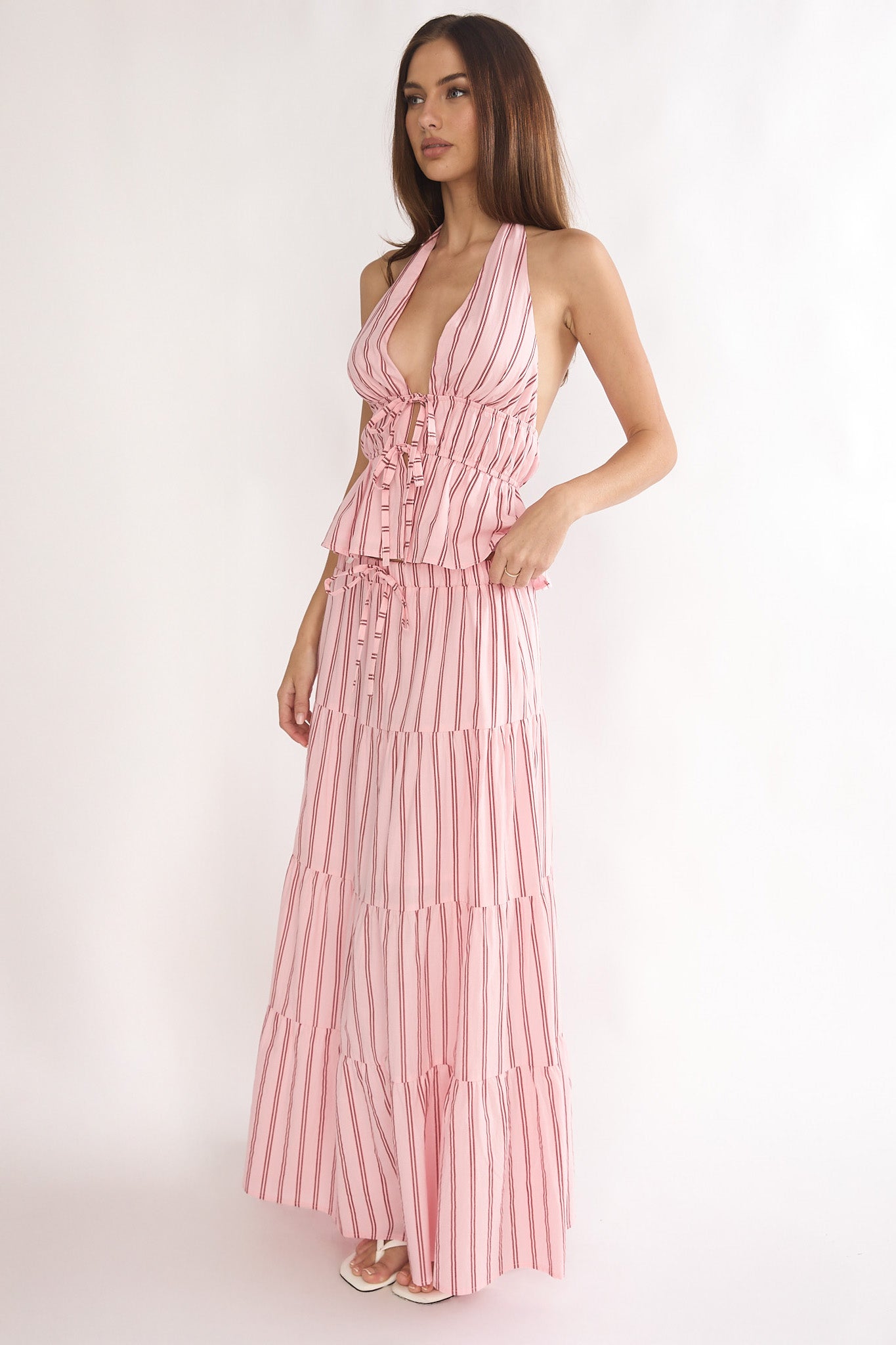 Under The Moons A-Line Maxi Skirt Stripe Pink by Selfie Leslie