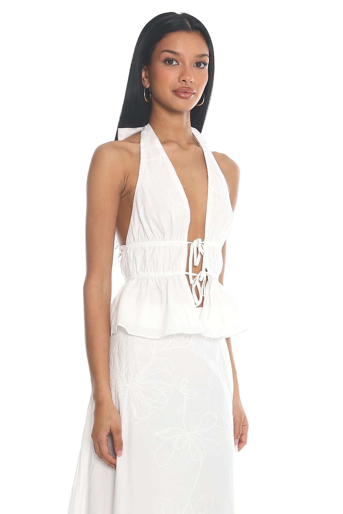 Under The Moons Tied Front Halter Top White by Selfie Leslie