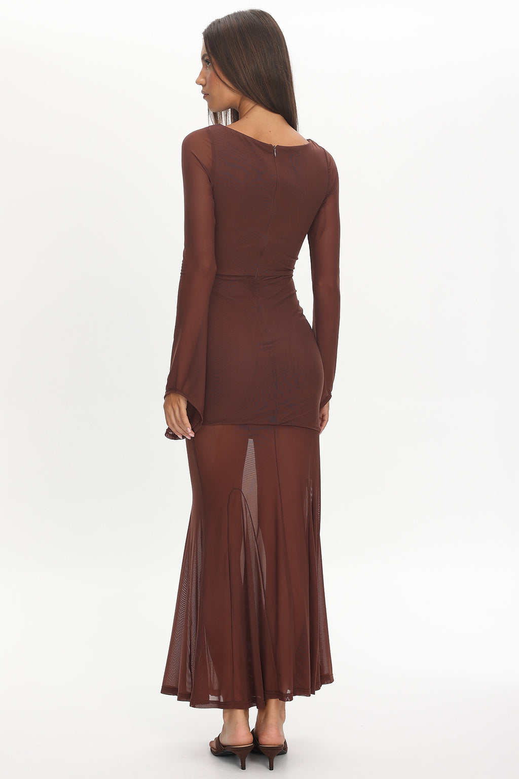 Luna Love Long Sleeve Mesh Maxi Dress Chocolate by Selfie Leslie