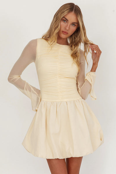 Elowin Long Sleeve Bubble Hem Mini Dress Cream M