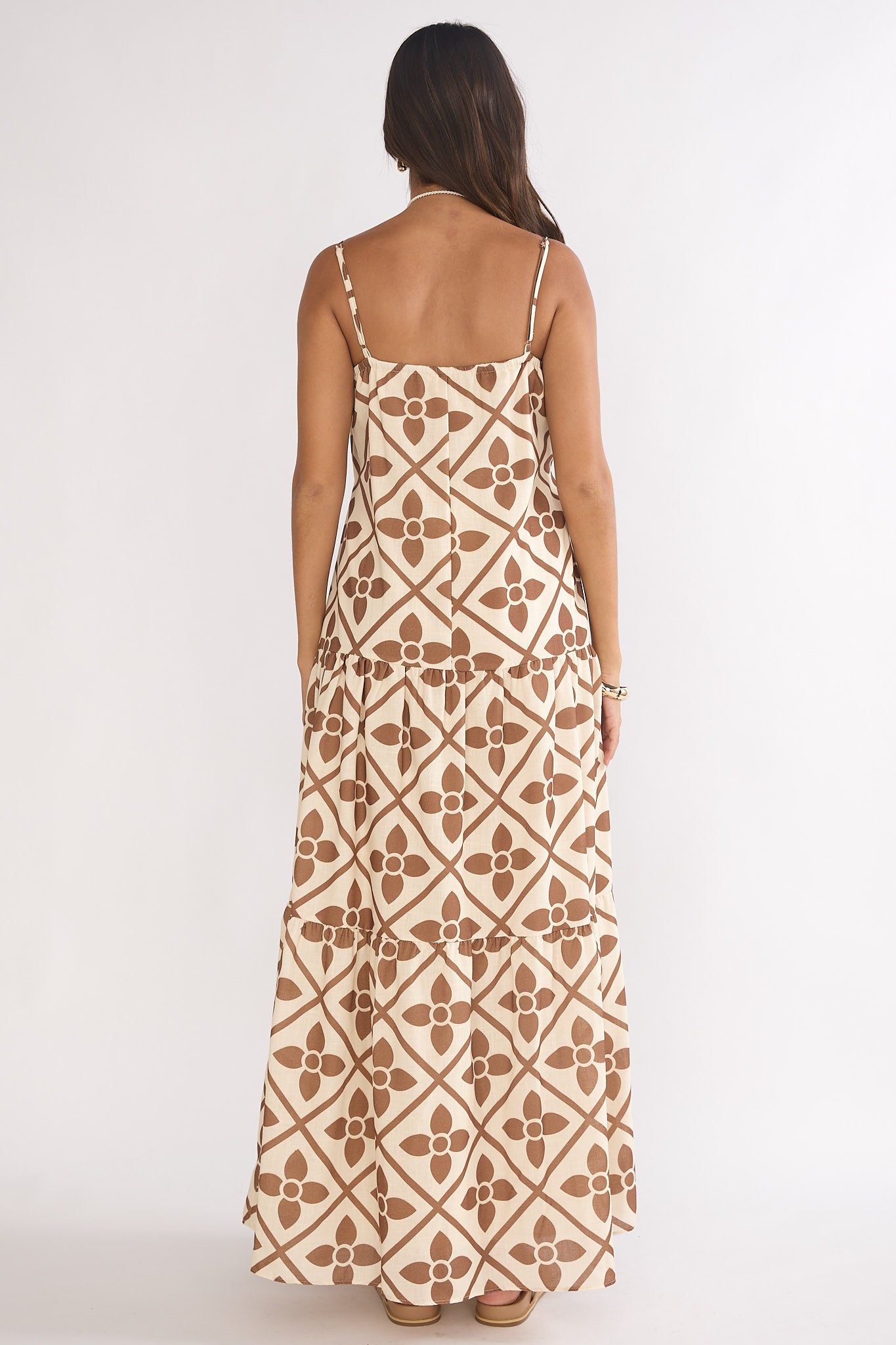 Lysette Pintuck Pleat Maxi Dress Brown Multi by Selfie Leslie