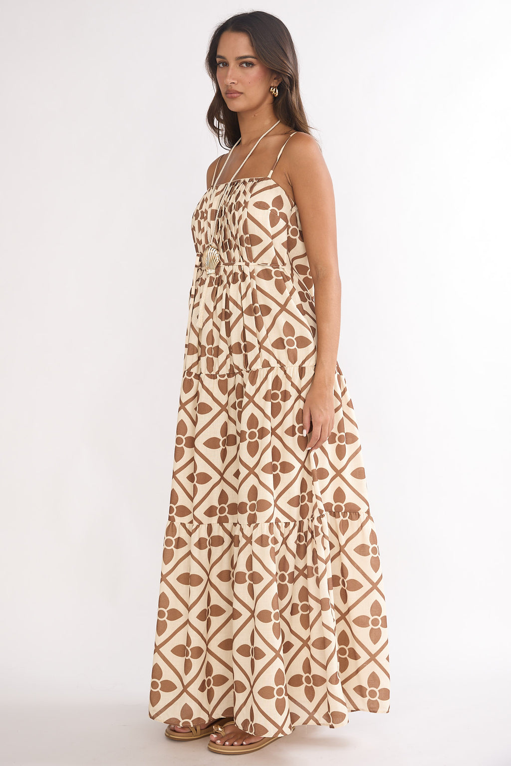 Lysette Pintuck Pleat Maxi Dress Brown Multi by Selfie Leslie