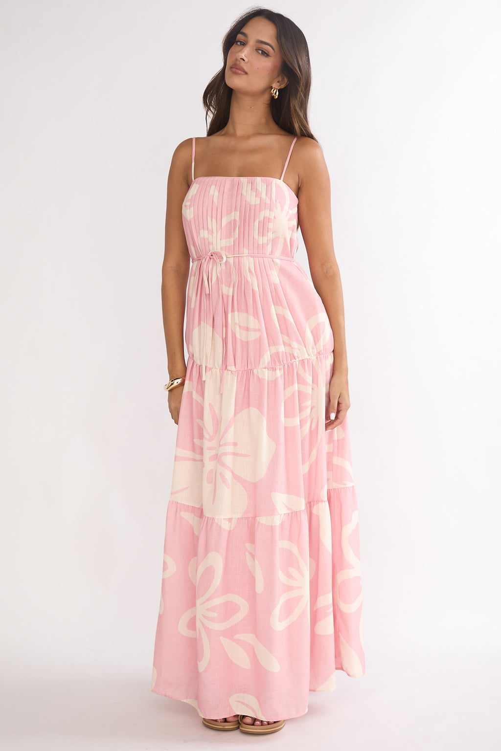 Lysette Pintuck Pleat Maxi Dress Floral by Selfie Leslie