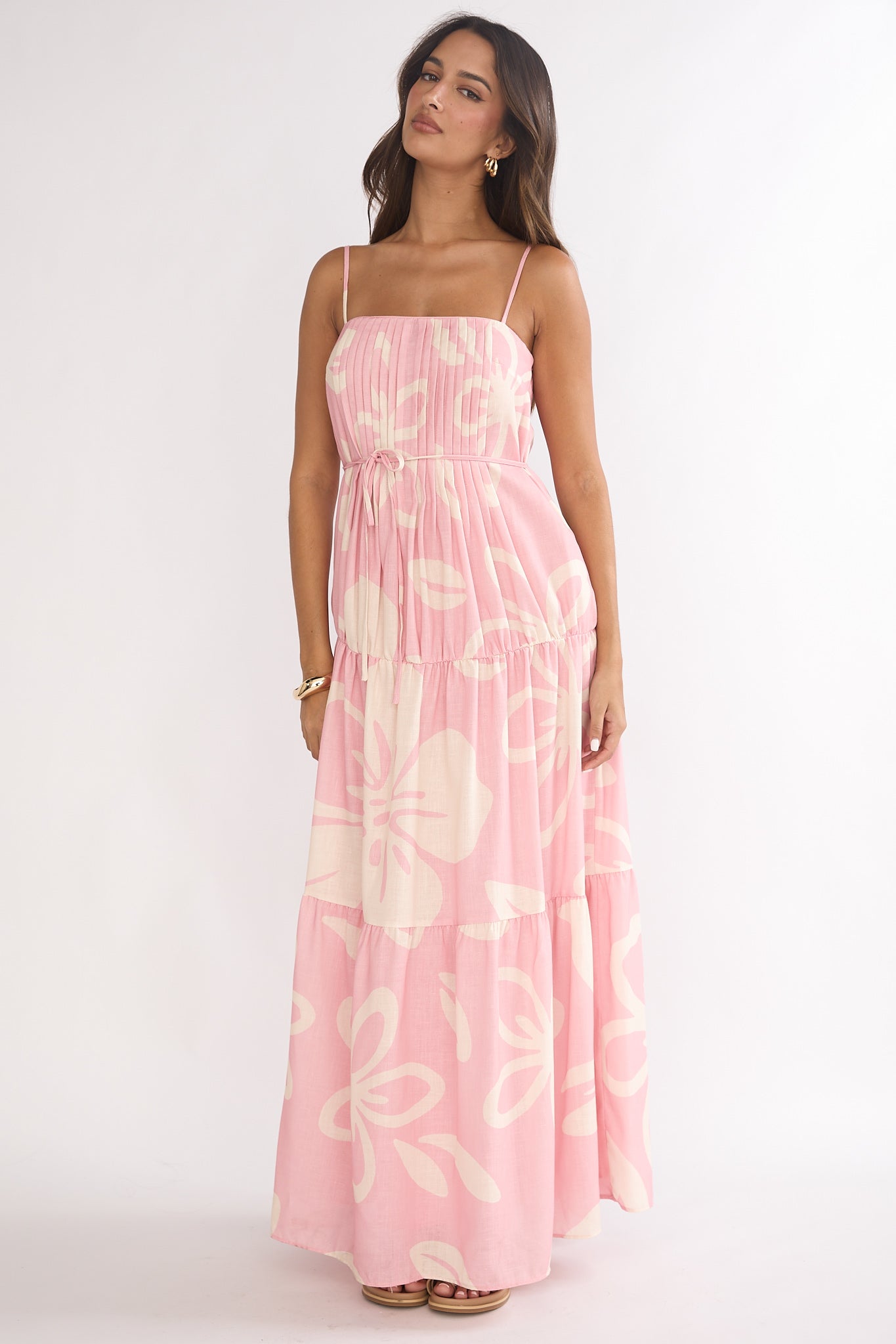 Lysette Pintuck Pleat Maxi Dress Floral by Selfie Leslie