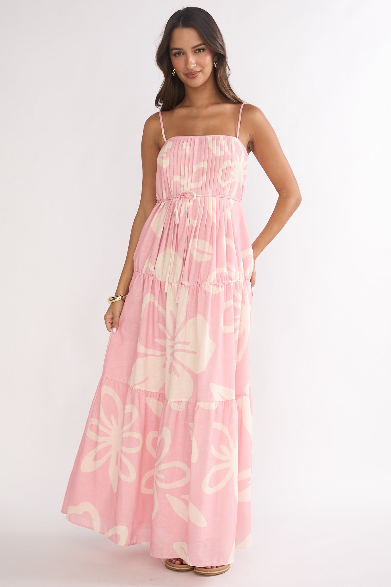 Lysette Pintuck Pleat Maxi Dress Floral by Selfie Leslie
