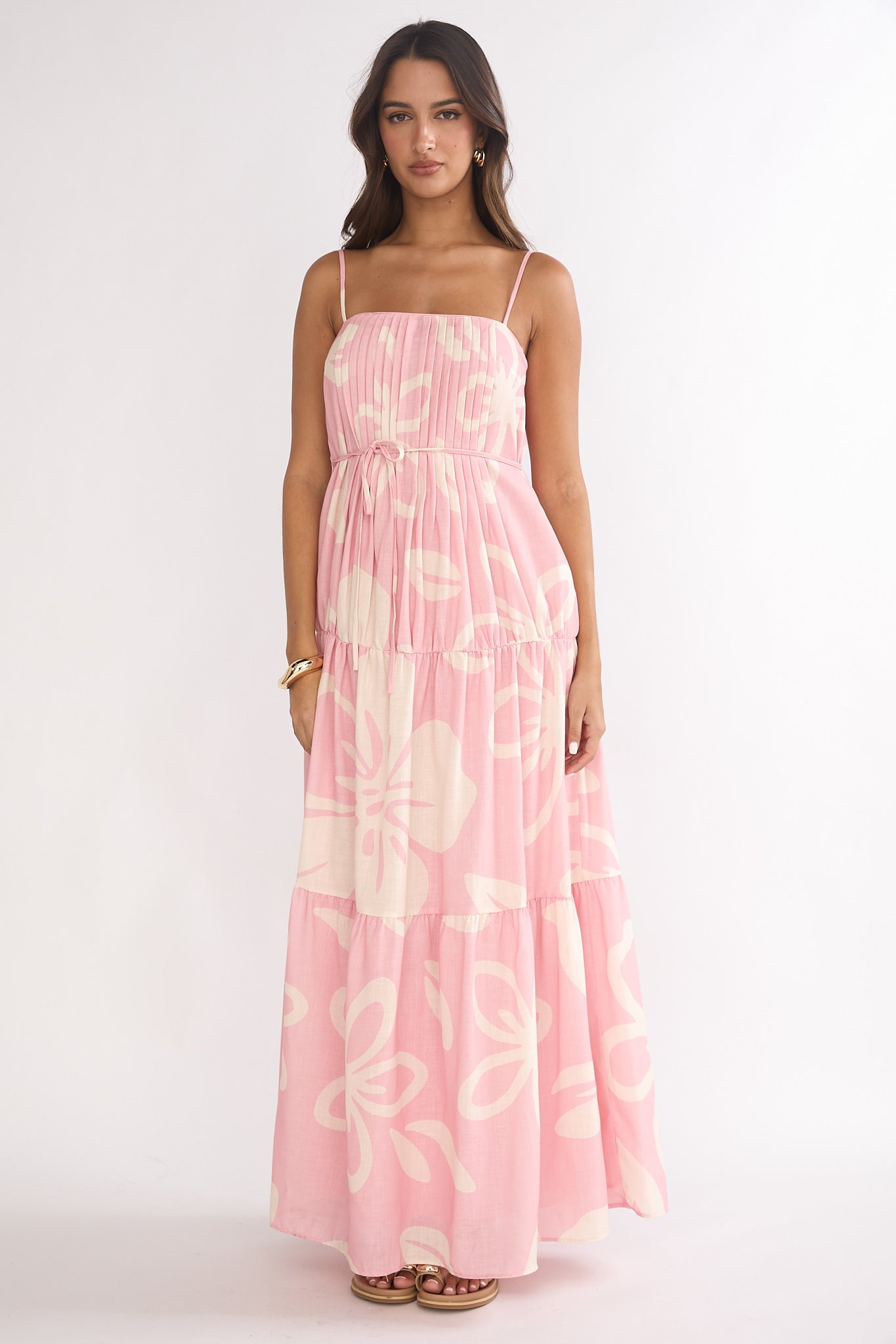 Lysette Pintuck Pleat Maxi Dress Floral by Selfie Leslie