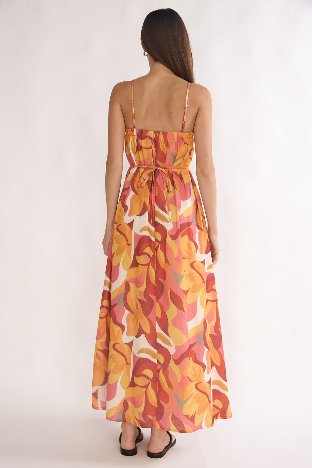 Lysette Pintuck Pleat Maxi Dress Print Orange