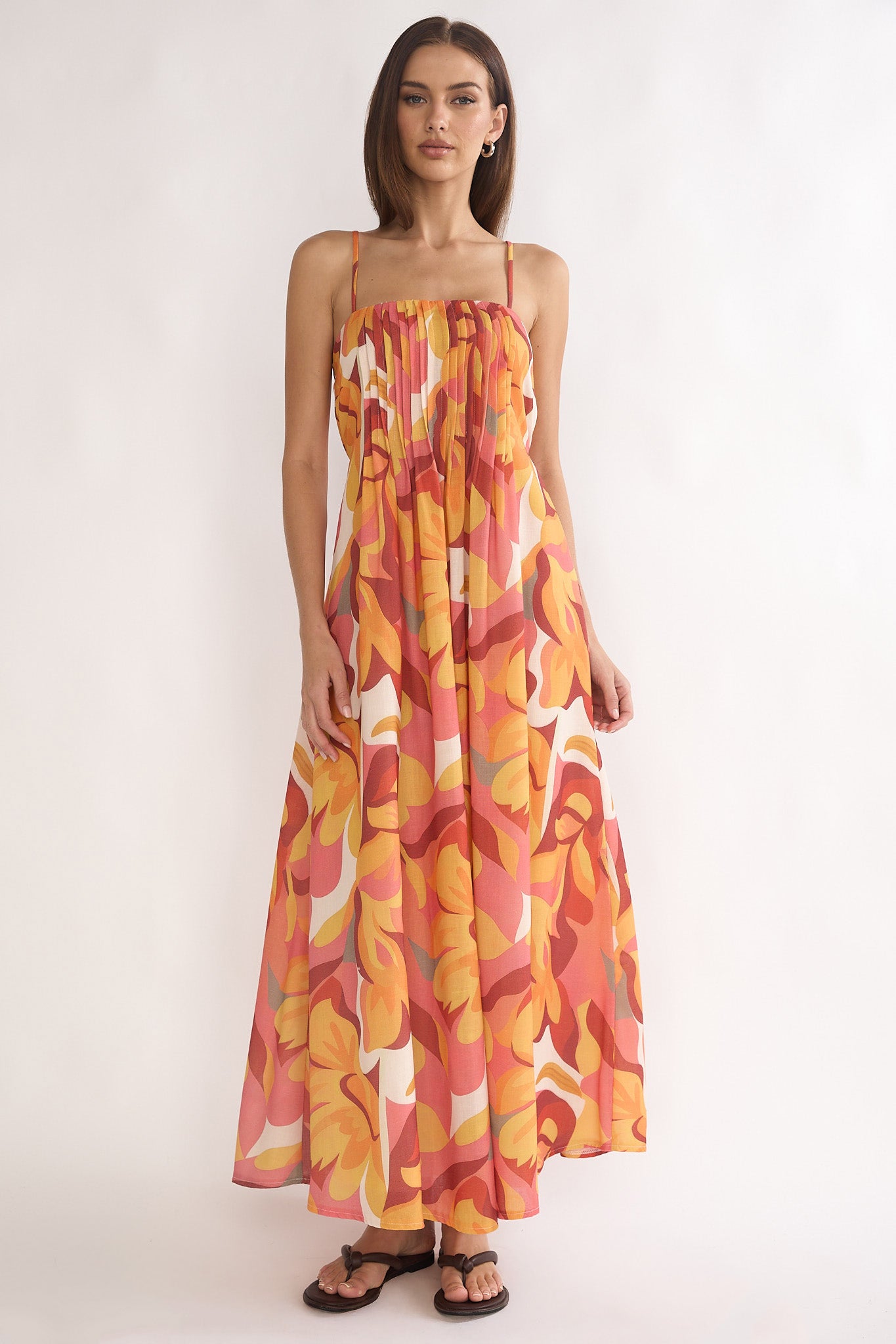 Shop the Lysette Pintuck Pleat Maxi Dress Print Orange