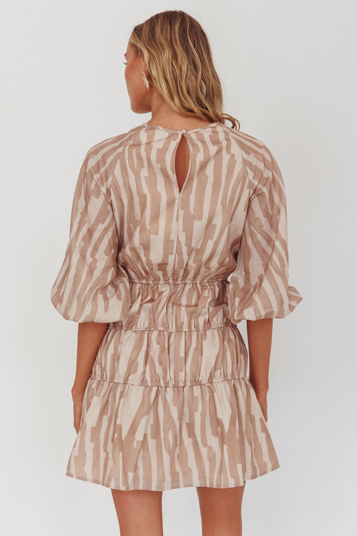 Ezriah Puff Sleeve Mini Dress Print Coffee by Selfie Leslie