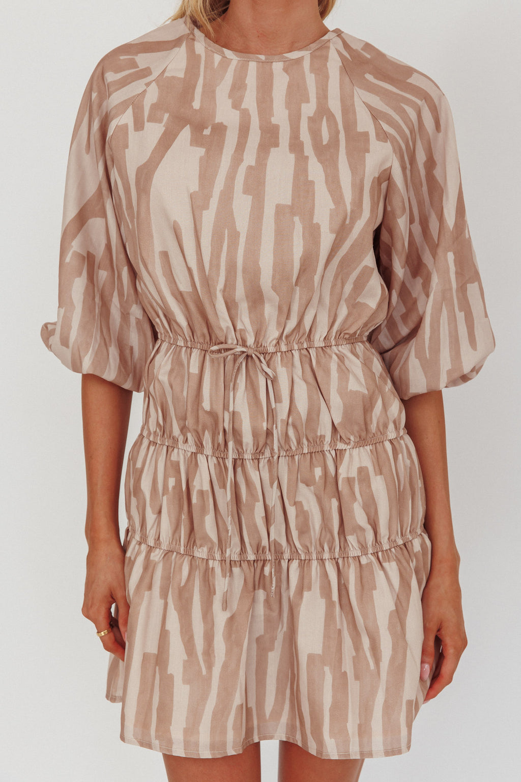 Ezriah Puff Sleeve Mini Dress Print Coffee by Selfie Leslie