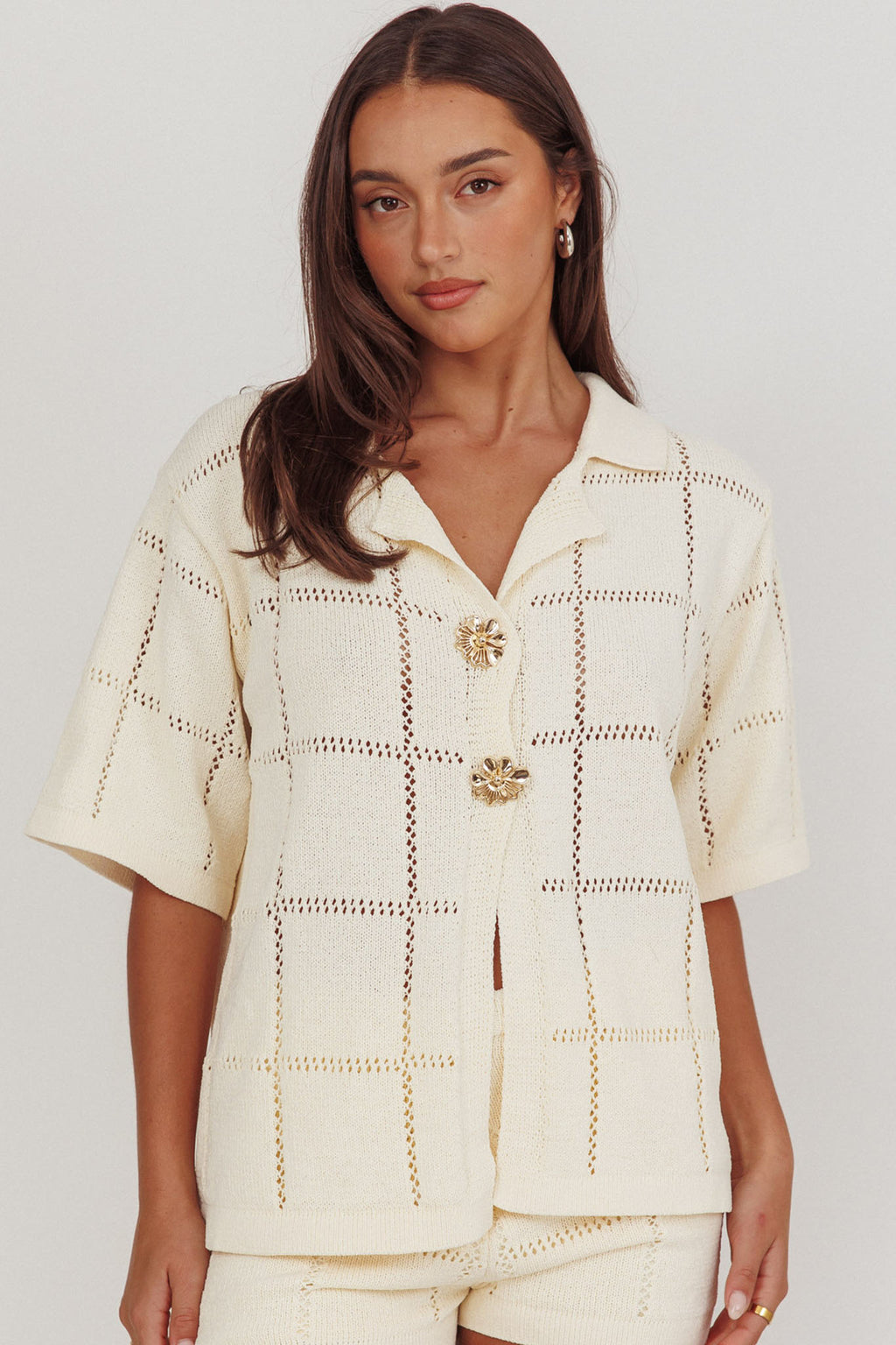 Sailor Knit Gold Button Top Cream by Selfie Leslie