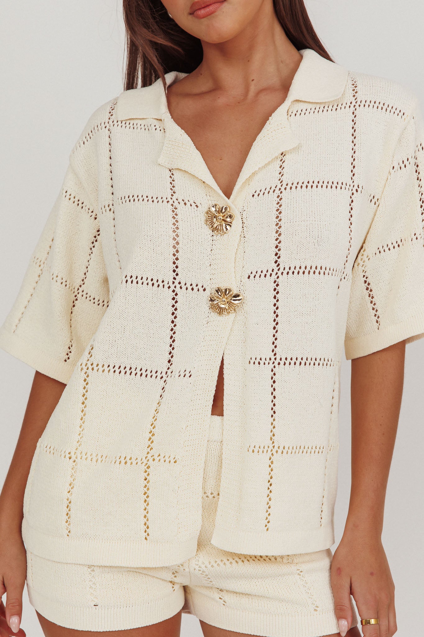 Sailor Knit Gold Button Top Cream by Selfie Leslie