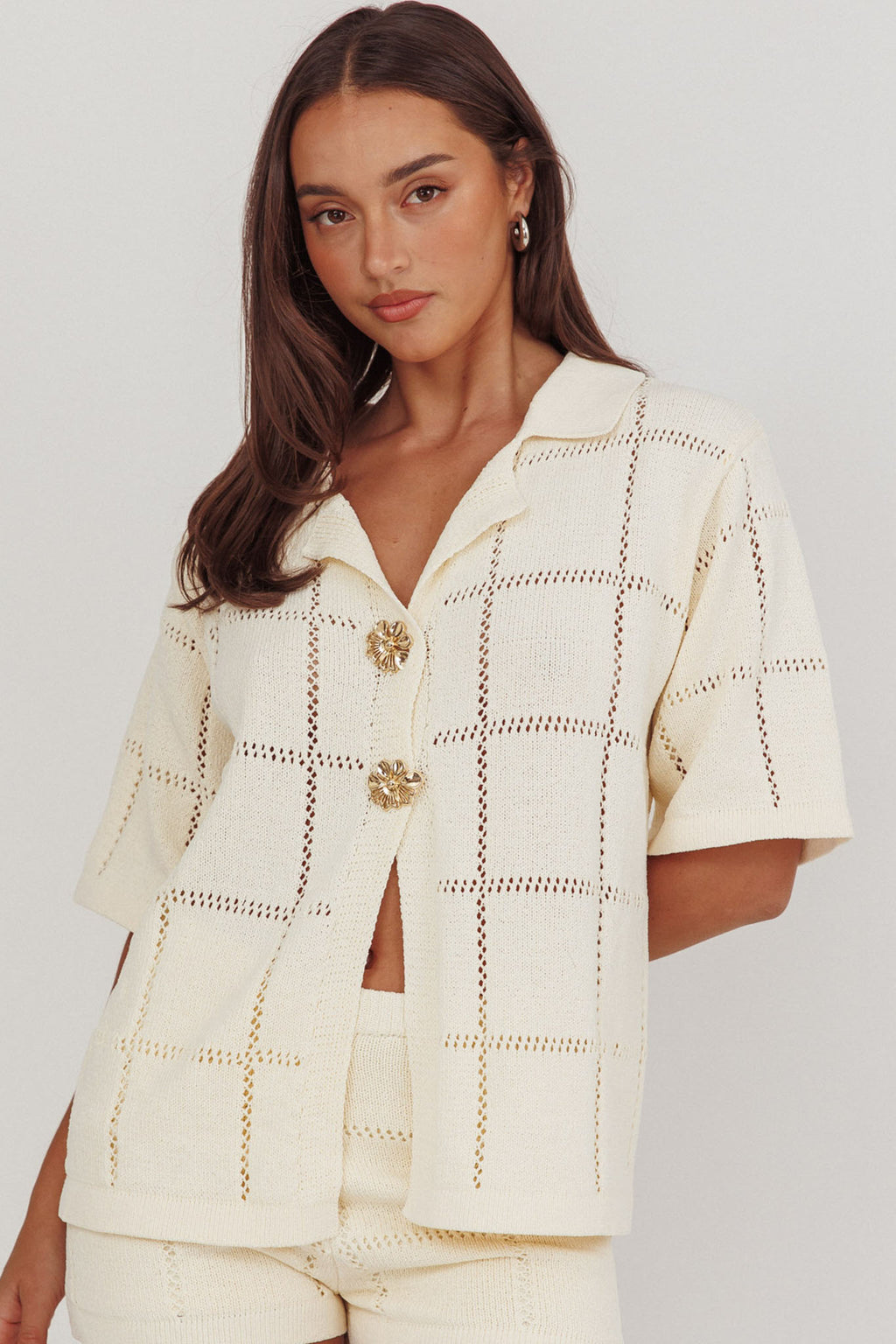 Sailor Knit Gold Button Top Cream by Selfie Leslie