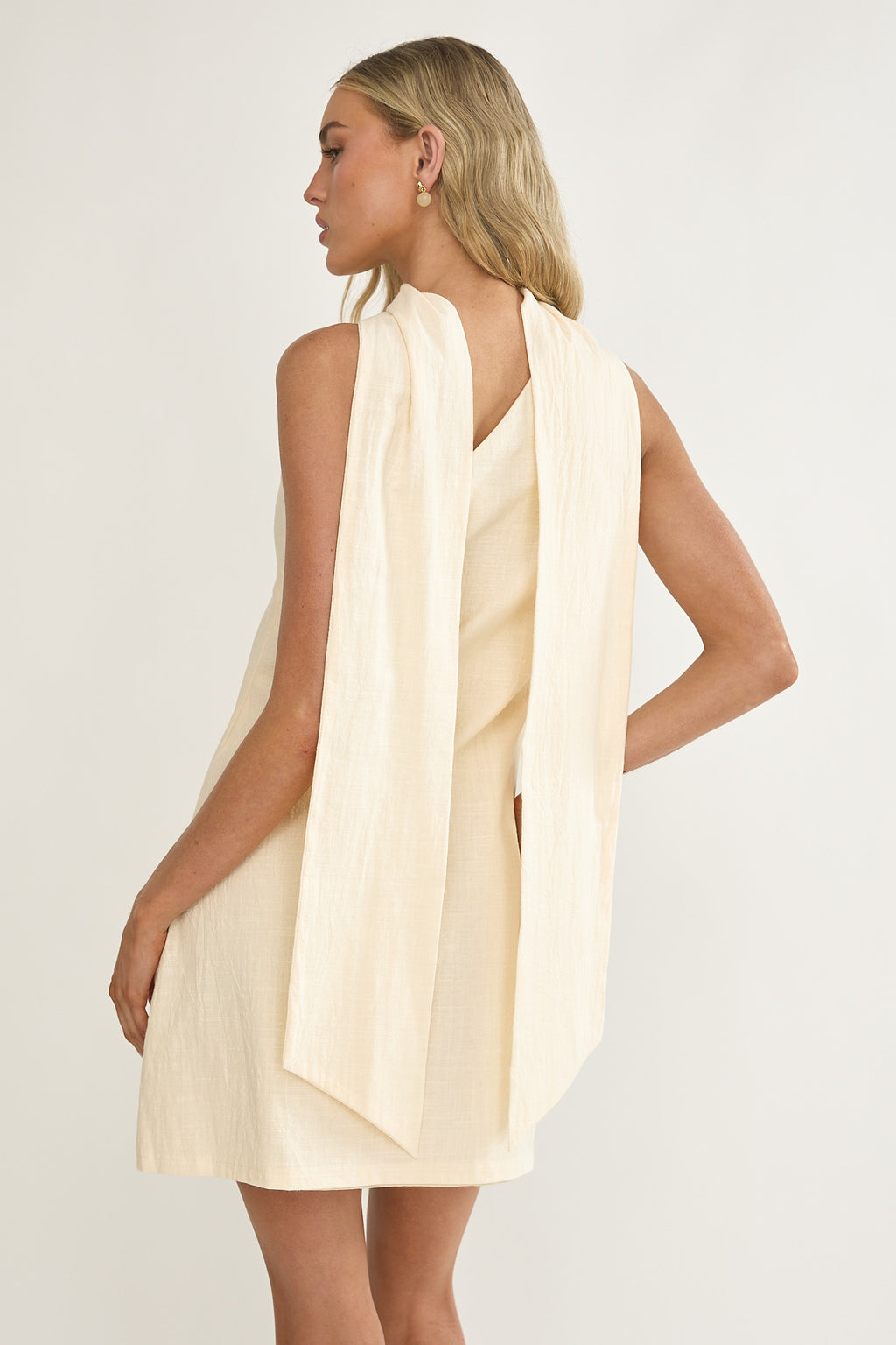 Gizelle One-Shoulder Scarf Mini Dress Oat by Selfie Leslie