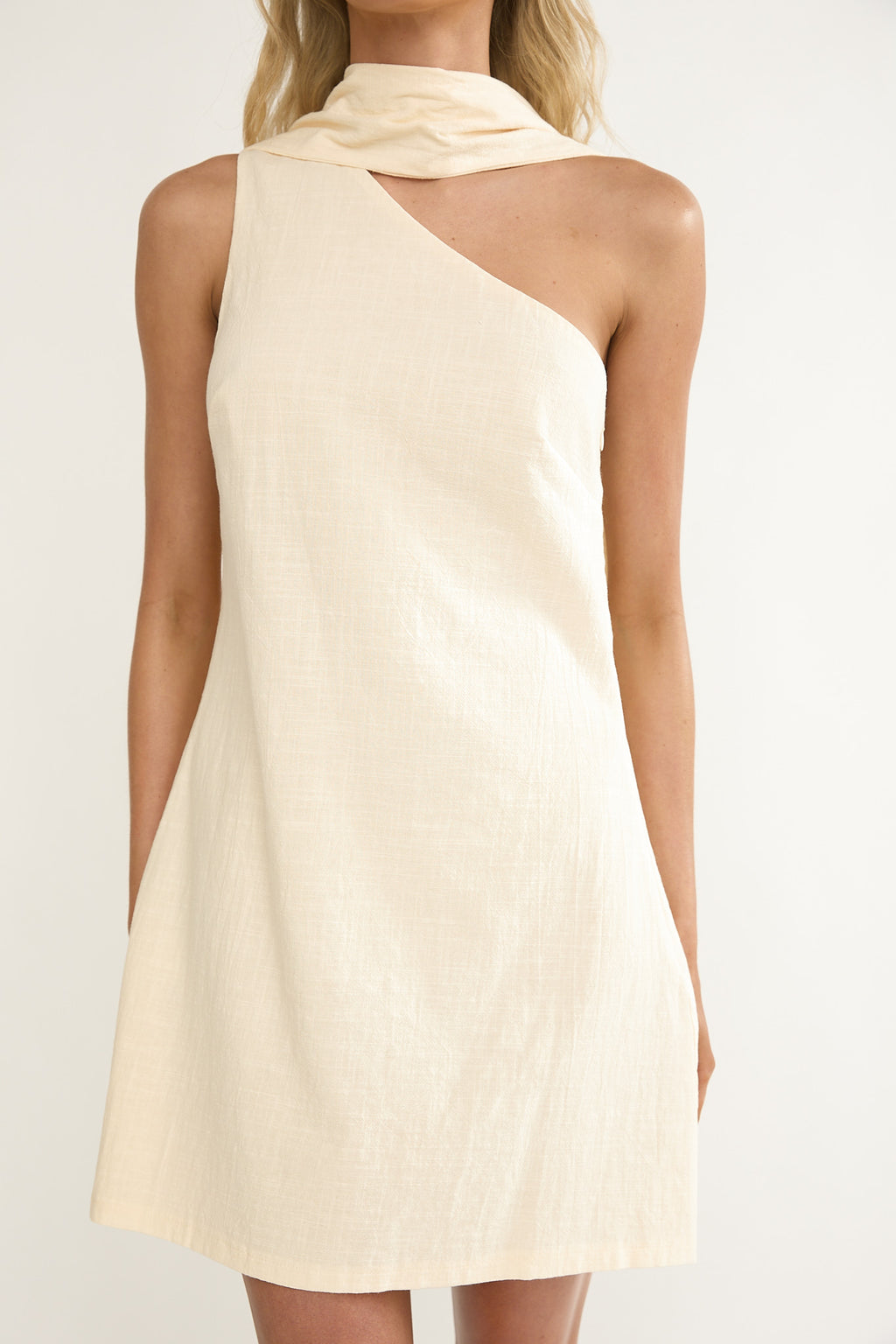 Gizelle One-Shoulder Scarf Mini Dress Oat by Selfie Leslie