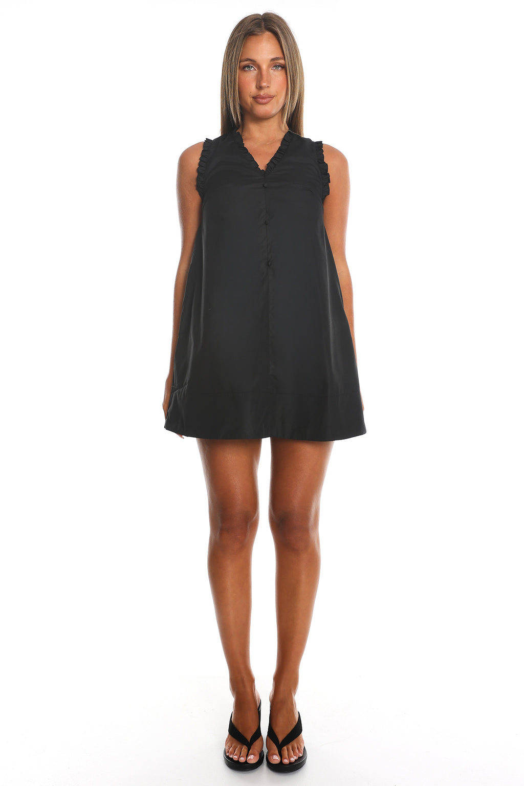 Marava Frill Trim Baby Doll Mini Dress Black by Selfie Leslie
