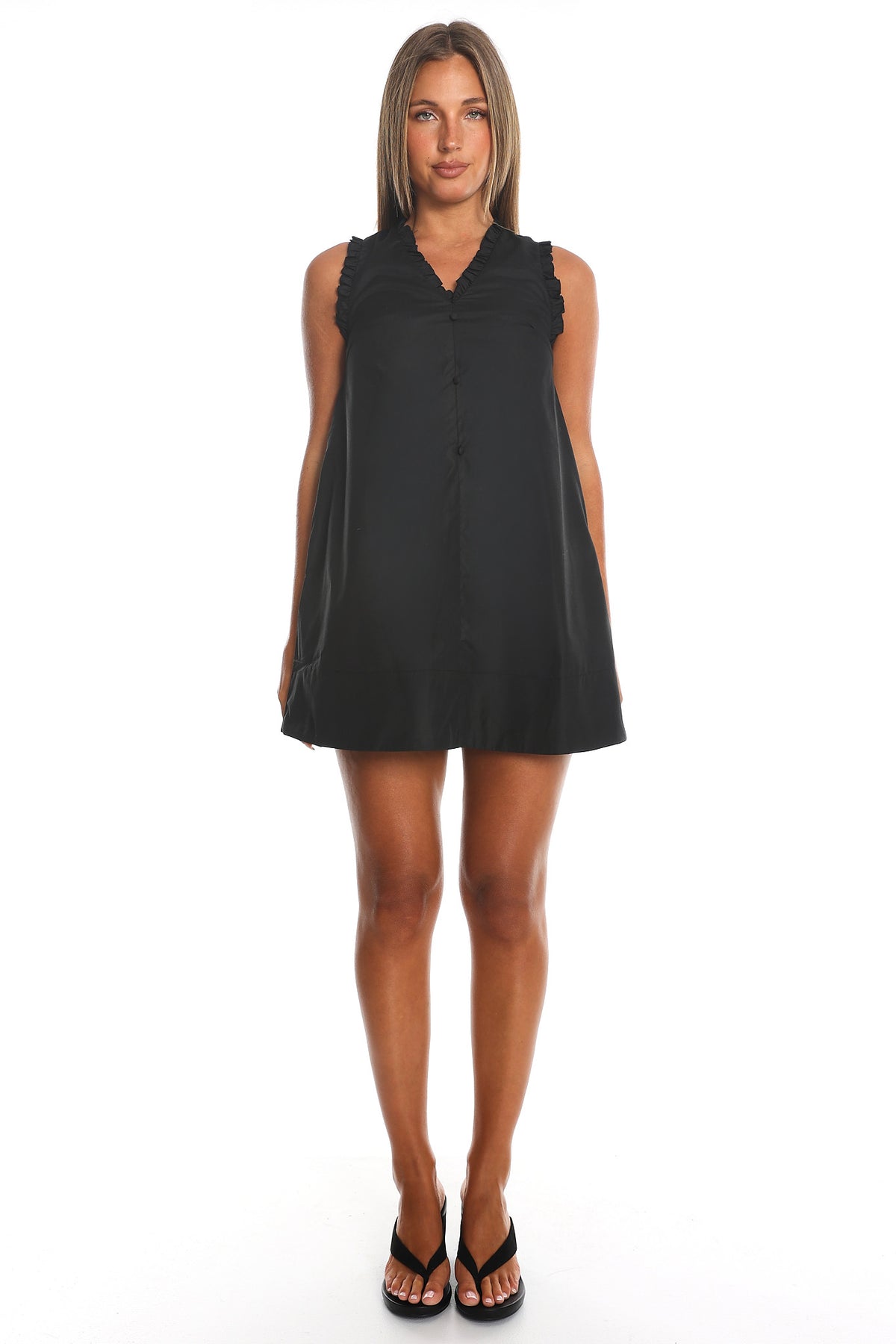 Marava Frill Trim Baby Doll Mini Dress Black by Selfie Leslie