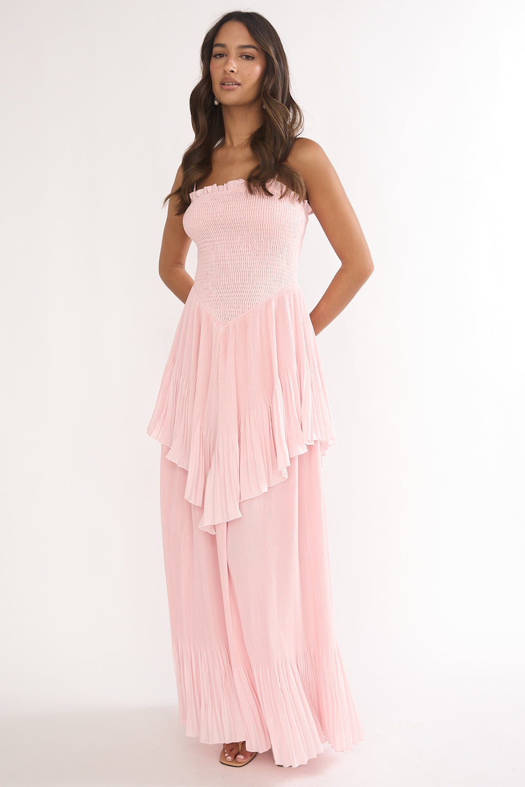 Delin Smocked Layered Maxi Dress Blush by Selfie Leslie