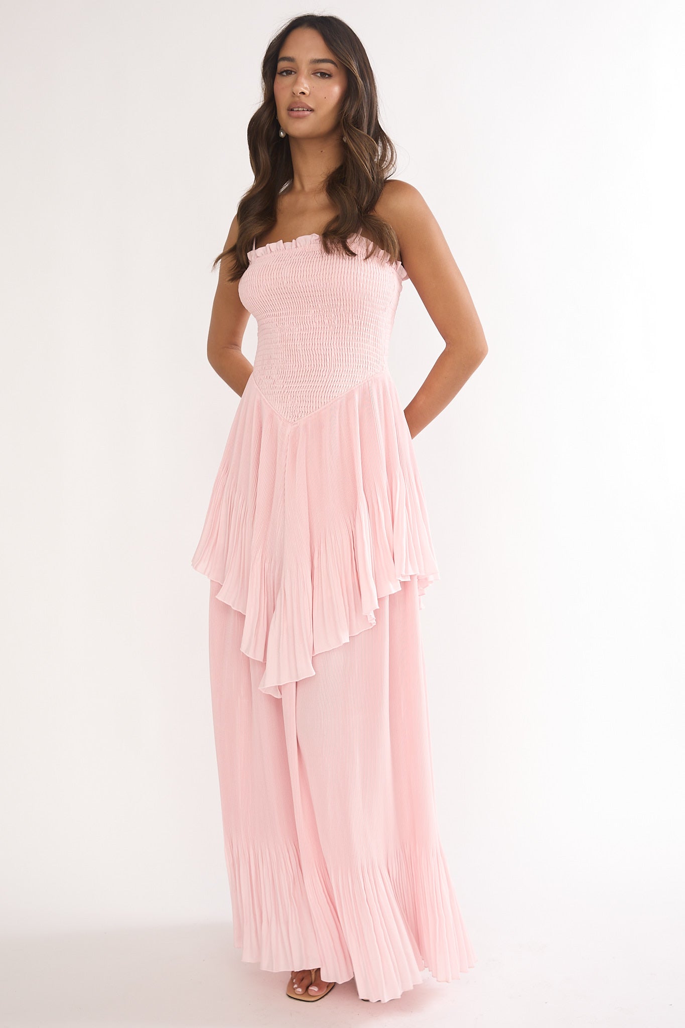 Delin Smocked Layered Maxi Dress Blush by Selfie Leslie