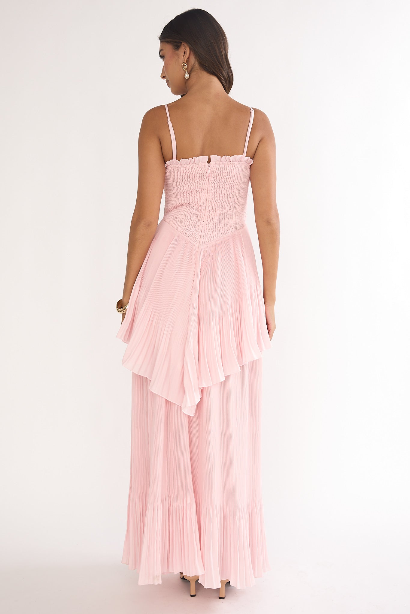 Delin Smocked Layered Maxi Dress Blush by Selfie Leslie