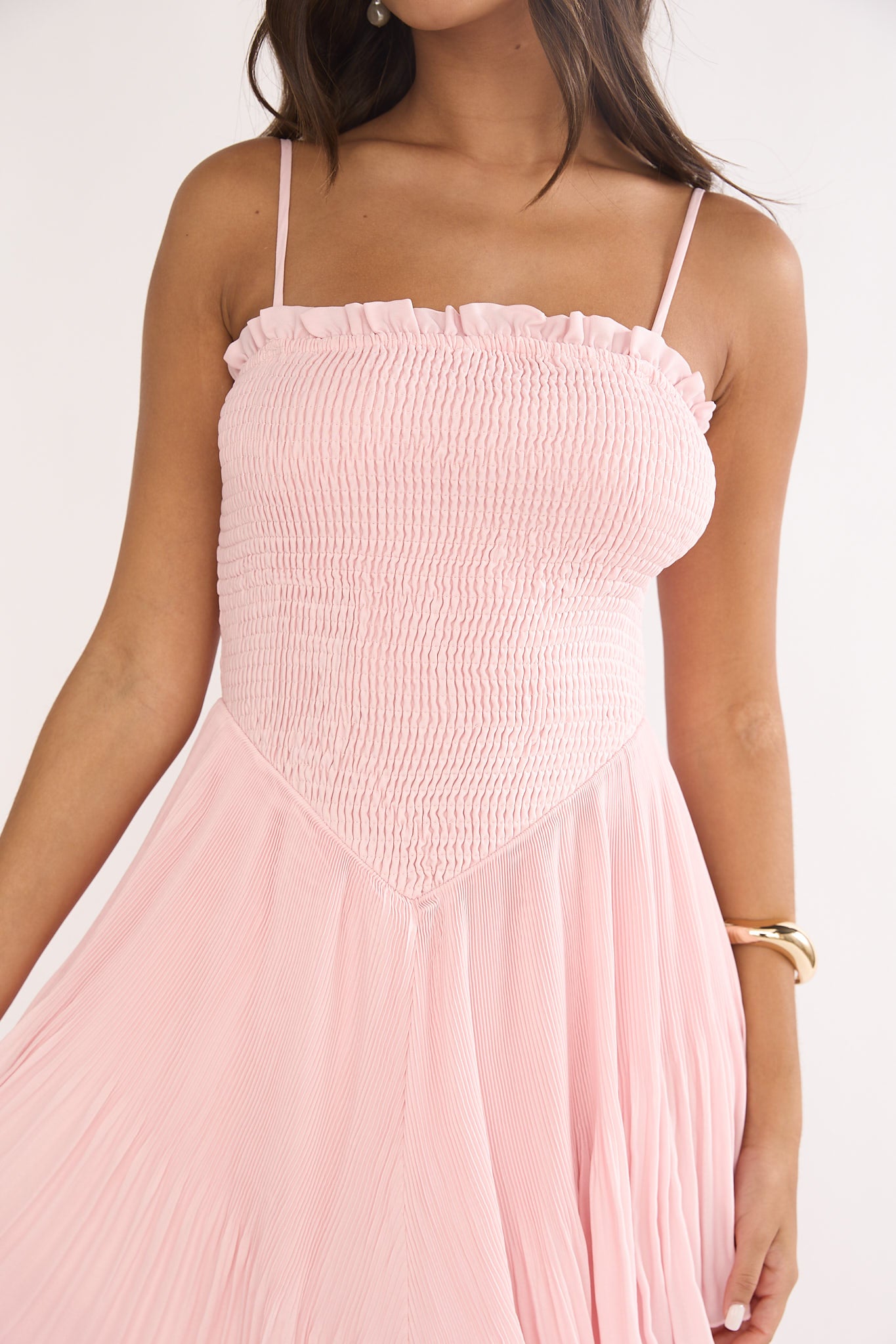 Delin Smocked Layered Maxi Dress Blush by Selfie Leslie